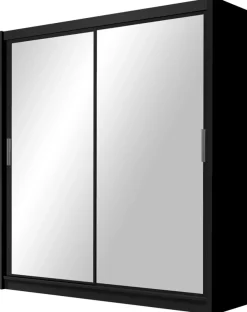 Szafy Przesuwne|Szafy Dwudrzwiowe>Stolar Nowoczesna czarna szafa z lustrem i półkami 160 cm PASCAL czarny