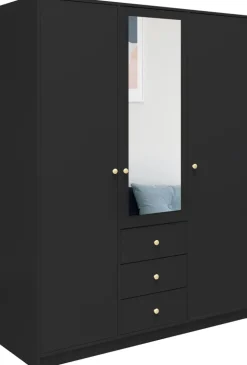 Meble Dla Dzieci|Szafy Trzydrzwiowe>Stolar Nowoczesna czarna szafa z lustrem i szufladami 150 cm SELMA czarny