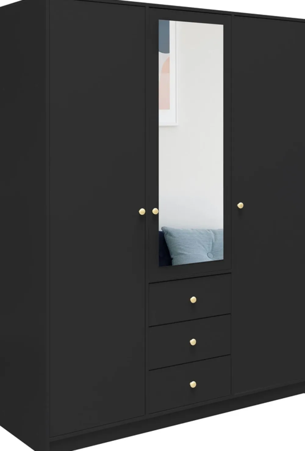 Meble Dla Dzieci|Szafy Trzydrzwiowe>Stolar Nowoczesna czarna szafa z lustrem i szufladami 150 cm SELMA czarny