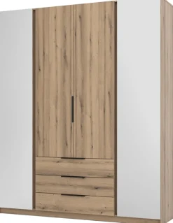 Szafy Młodzieżowe|Szafy Otwierane>Lempert Nowoczesna czterodrzwiowa szafa uchylna z lustrem 200 cm KARAT dąb evoke