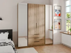 Szafy Młodzieżowe|Szafy Otwierane></noscript>Lempert Nowoczesna czterodrzwiowa szafa uchylna z lustrem 200 cm KARAT dąb evoke