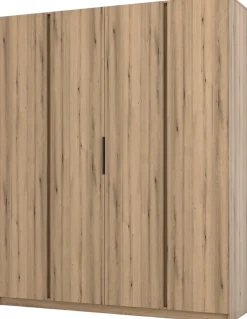 Szafy Młodzieżowe|Szafy Otwierane>Lempert Nowoczesna czterodrzwiowa szafa z półkami 200 cm KARAT dąb evoke