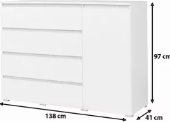 Meble Młodzieżowe|Zestawy Mebli Młodzieżowych></noscript>MARIDEX Nowoczesna duża komoda z szufladami i półkami COSTA biały