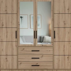 Meble Dla Dzieci|Meble Młodzieżowe>Stolar Nowoczesna duża szafa z lustrem i szufladami 196 cm KODA