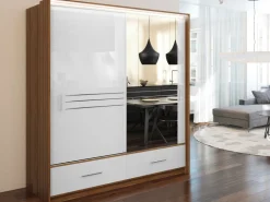 Szafy Dwudrzwiowe|Szafy Z Lustrem></noscript>Stolar Nowoczesna dwudrzwiowa szafa przesuwna z lustrem 203 cm ARISA