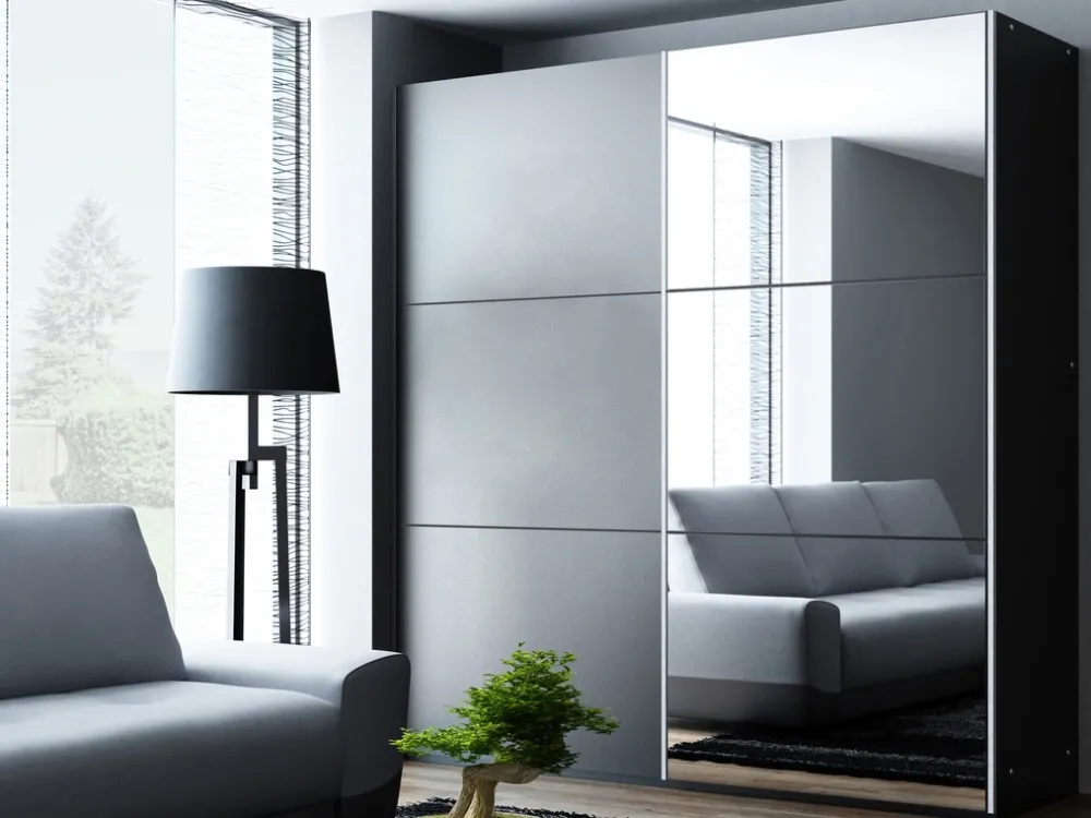 Meble Dla Dzieci|Szafy Dwudrzwiowe>Stolar Nowoczesna dwudrzwiowa szafa przesuwna z lustrem 150 cm VASCO platinum