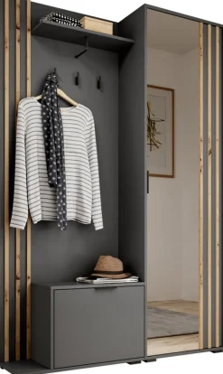 Zestawy Mebli Do Przedpokoju>PIASKI Nowoczesna garderoba do przedpokoju z lustrem KELLY grafit