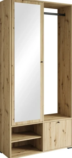 Garderoby>BRATEX Nowoczesna garderoba do przedpokoju 90 cm DORANO z lustrem dąb artisan