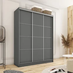 Szafy Trzydrzwiowe|Szafy Do Przedpokoju></noscript>BROMARKT Nowoczesna owa szafa przesuwna 180 cm TOP grafit