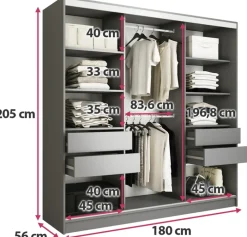 Szafy Trzydrzwiowe|Szafy Do Przedpokoju></noscript>BROMARKT Nowoczesna owa szafa przesuwna 180 cm TOP grafit