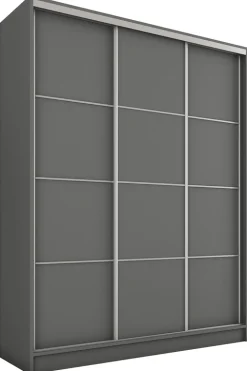 Zestawy Mebli Do Przedpokoju|Szafy Trzydrzwiowe>BROMARKT Nowoczesna owa szafa przesuwna z półkami 150 cm TOP MAX grafit