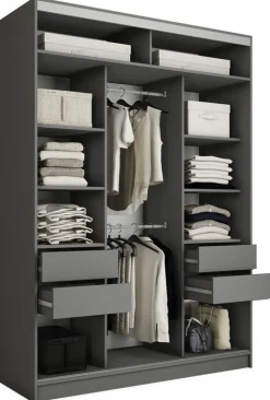Zestawy Mebli Do Przedpokoju|Szafy Trzydrzwiowe>BROMARKT Nowoczesna owa szafa przesuwna z półkami 150 cm TOP MAX grafit