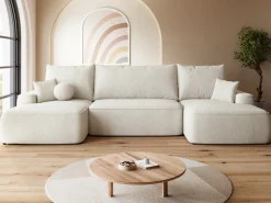 Narożniki>BROMARKT Nowoczesna kanapa narożna boucle z funkcją spania CARMELLO U beż