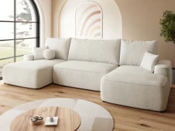 Narożniki></noscript>BROMARKT Nowoczesna kanapa narożna boucle z funkcją spania CARMELLO U beż