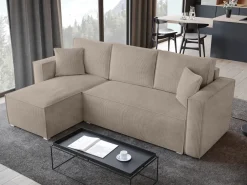 Meble Dla Dzieci|Meble Młodzieżowe></noscript>BROMARKT Nowoczesna kanapa narożna z funkcją spania sztruks TOP beż