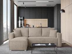 Meble Dla Dzieci|Meble Młodzieżowe></noscript>BROMARKT Nowoczesna kanapa narożna z funkcją spania sztruks TOP beż