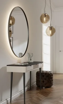 Toaletki I Konsole>JUREK Nowoczesna kaszmirowa toaletka z szufladami 130 cm MIREL