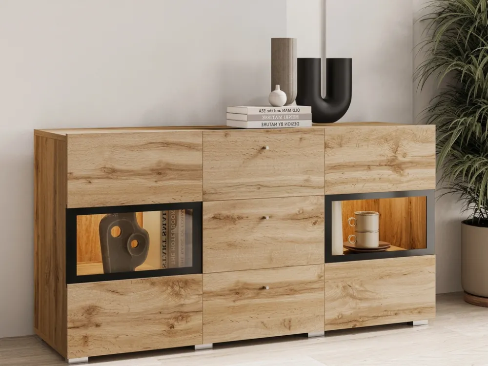 Zestawy Mebli Do Salonu|Komody>Helvetia Nowoczesna komoda 132 cm do salonu BARRET dąb wotan