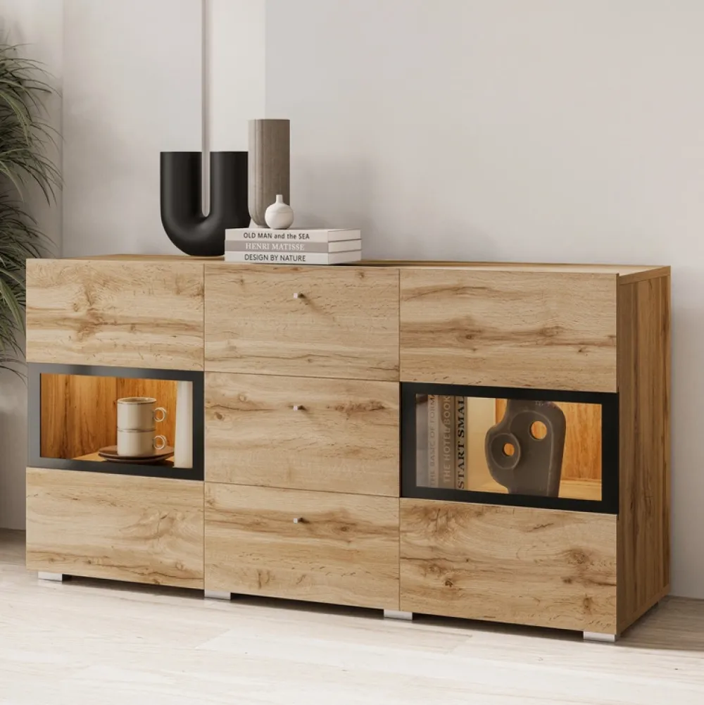 Zestawy Mebli Do Salonu|Komody>Helvetia Nowoczesna komoda 132 cm do salonu BARRET dąb wotan