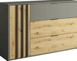 Meble Młodzieżowe|Zestawy Mebli Do Sypialni>MEBLOSIEK Nowoczesna komoda 125 cm do sypialni z szufladami RUSTICA szary grafit