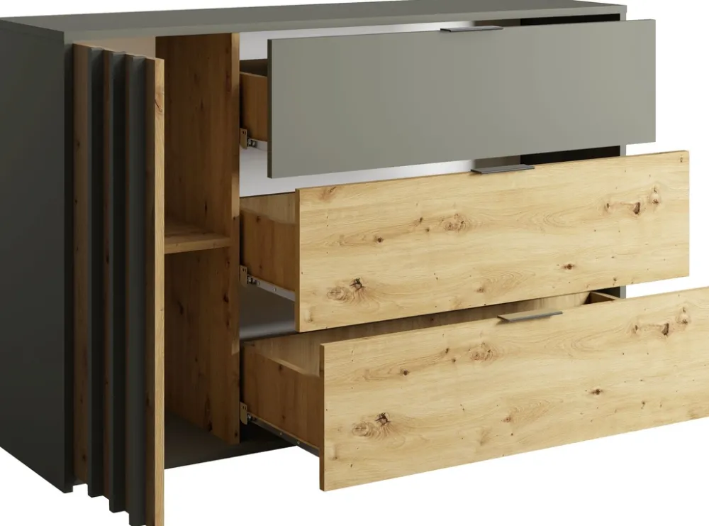 Meble Młodzieżowe|Zestawy Mebli Do Sypialni>MEBLOSIEK Nowoczesna komoda 125 cm do sypialni z szufladami RUSTICA szary grafit