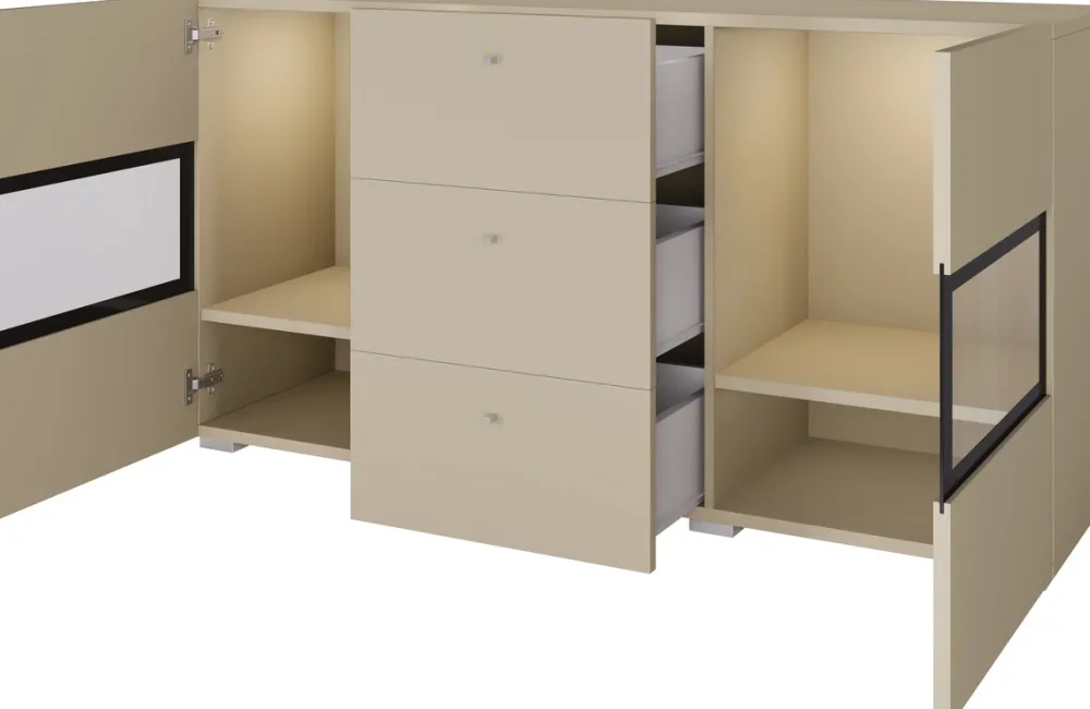 Zestawy Mebli Do Salonu|Komody>Helvetia Nowoczesna komoda 132 cm do salonu jasny BARRET beż