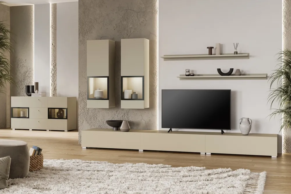 Zestawy Mebli Do Salonu|Komody>Helvetia Nowoczesna komoda 132 cm do salonu jasny BARRET beż