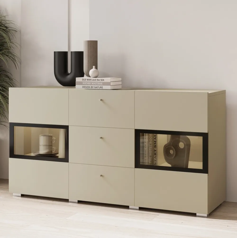 Zestawy Mebli Do Salonu|Komody>Helvetia Nowoczesna komoda 132 cm do salonu jasny BARRET beż