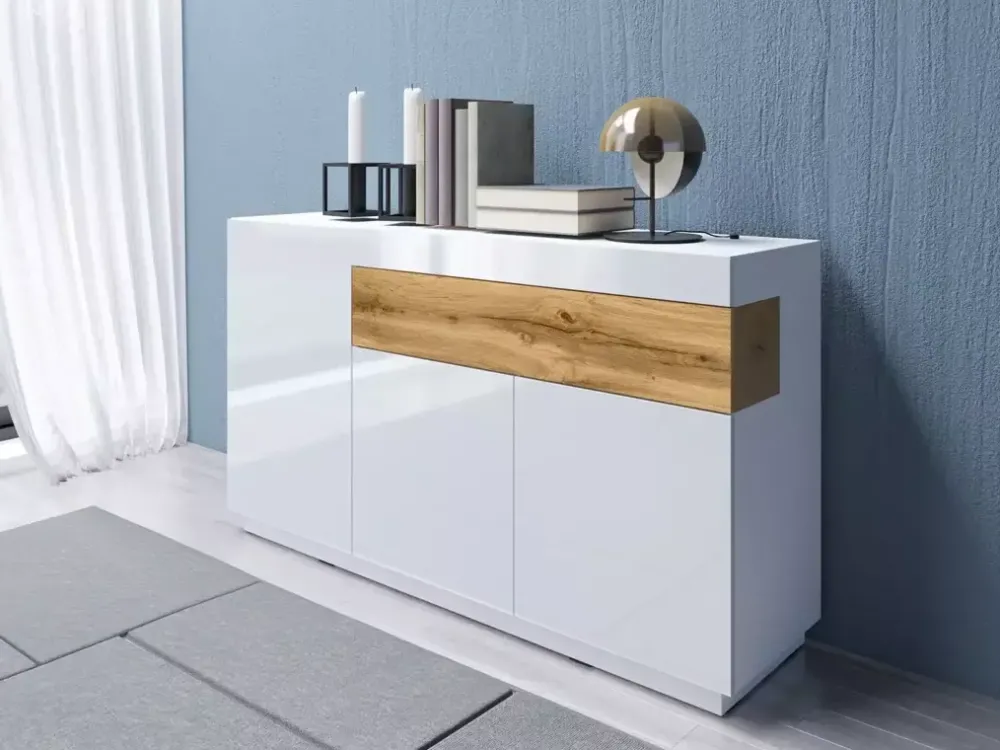 Zestawy Mebli Do Salonu|Komody>Helvetia Nowoczesna komoda 150 cm KOBE biały połysk