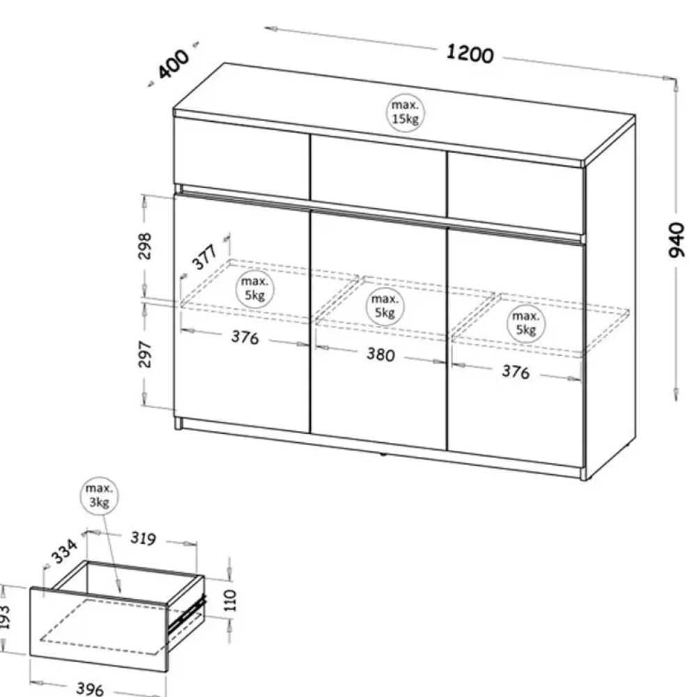 Meble Młodzieżowe|Zestawy Mebli Młodzieżowych>DOLMAR Nowoczesna komoda młodzieżowa z półkami 120 cm ANETT