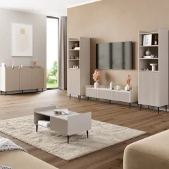 Zestawy Mebli Do Salonu|Komody></noscript>JUREK Nowoczesna komoda na nóżkach do salonu 150 cm ASPERO kaszmir