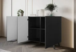 Zestawy Mebli Do Salonu|Komody></noscript>BRATEX Nowoczesna komoda na nóżkach 120 cm PUNES cichy domyk czarny