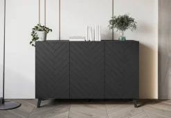 Zestawy Mebli Do Salonu|Komody></noscript>BRATEX Nowoczesna komoda na nóżkach 120 cm PUNES cichy domyk czarny