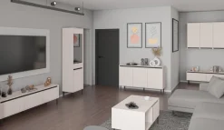 Zestawy Mebli Do Salonu|Komody>Lempert Nowoczesna komoda trzydrzwiowa 148 cm z frezowanymi frontami OMEGA beż piaskowy