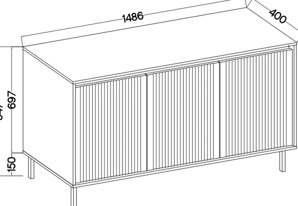 Zestawy Mebli Do Salonu|Komody>Lempert Nowoczesna komoda trzydrzwiowa 148 cm z frezowanymi frontami OMEGA beż piaskowy