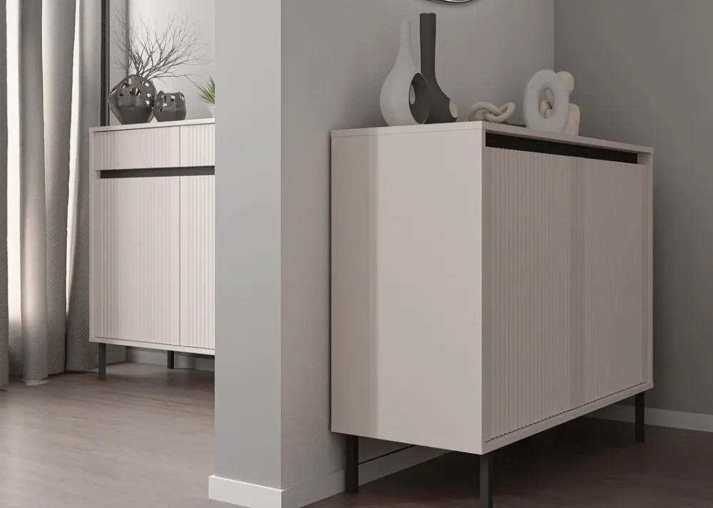 Zestawy Mebli Do Salonu|Komody>Lempert Nowoczesna komoda trzydrzwiowa 148 cm z frezowanymi frontami OMEGA beż piaskowy