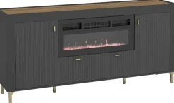 Komody>DOLMAR Nowoczesna komoda z kominkiem grzewczym 177 cm MISTY czarny