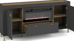 Komody>DOLMAR Nowoczesna komoda z kominkiem grzewczym 177 cm MISTY czarny