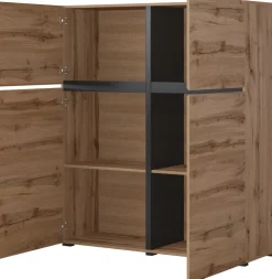 Zestawy Mebli Do Sypialni|Komody>Helvetia Nowoczesna komoda z półkami do salonu 120 cm CROSS dąb wotan