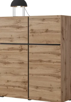 Zestawy Mebli Do Sypialni|Komody></noscript>Helvetia Nowoczesna komoda z półkami do salonu 120 cm CROSS dąb wotan