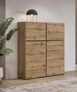 Zestawy Mebli Do Sypialni|Komody></noscript>Helvetia Nowoczesna komoda z półkami do salonu 120 cm CROSS dąb wotan