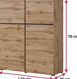 Zestawy Mebli Do Sypialni|Komody></noscript>Helvetia Nowoczesna komoda z półkami do salonu 120 cm CROSS dąb wotan