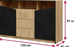 Zestawy Mebli Do Sypialni|Komody></noscript>JUREK Nowoczesna komoda z szufladami i drzwiami 150 cm AMADEO dąb odwieczny