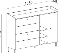 Meble Dla Dzieci|Meble Młodzieżowe></noscript>MEBLAR Nowoczesna komoda z szufladami młodzieżowa 155 cm ALDENO eukaliptus