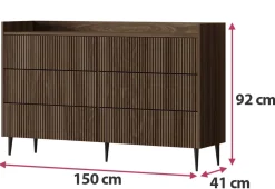 Zestawy Mebli Do Salonu|Komody></noscript>JUREK Nowoczesna komoda z szufladami na nóżkach 150 cm ASPERO orzech