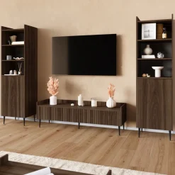 Zestawy Mebli Do Salonu|Komody></noscript>JUREK Nowoczesna komoda z szufladami na nóżkach 150 cm ASPERO orzech