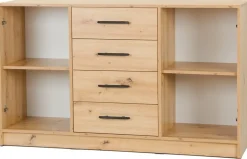 Komody></noscript>MEBLAR Nowoczesna komoda z szufladami i półkami 140 cm SEVAS kaszmir