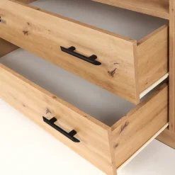 Komody></noscript>MEBLAR Nowoczesna komoda z szufladami i półkami 140 cm SEVAS kaszmir