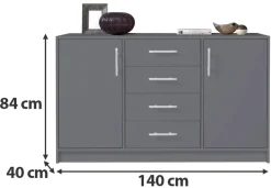 Komody></noscript>MEBLAR Nowoczesna komoda z szufladami i półkami 140 cm SEVAS antracyt