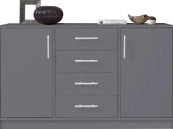 Komody></noscript>MEBLAR Nowoczesna komoda z szufladami i półkami 140 cm SEVAS antracyt